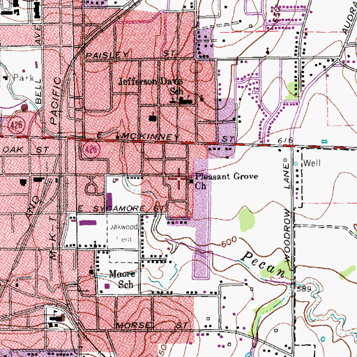 Topographic Map of Pleasant Grove Baptist Church, TX