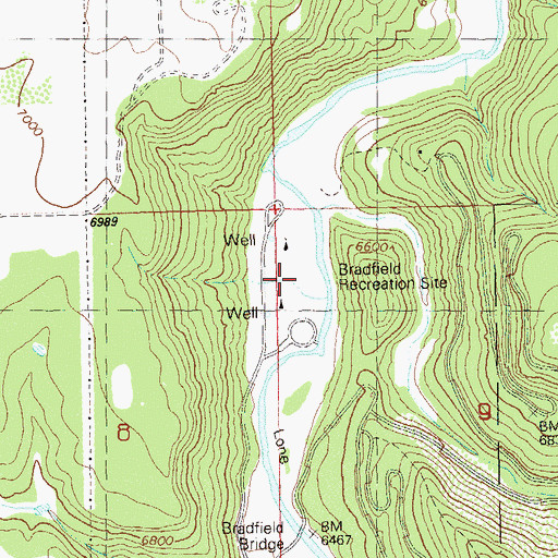 Topographic Map of Bradfield Recreation Site, CO