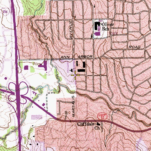Topographic Map of Glendale Presbyterian Church, TX