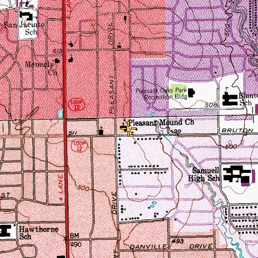 Topographic Map of Pleasant Mound United Methodist Church, TX
