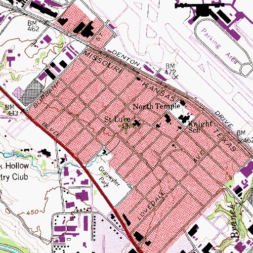 Topographic Map of Saint Lukes Love Field United Methodist Church, TX