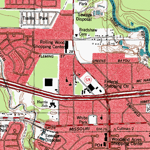 Topographic Map of Houston Primitive Baptist Church, TX