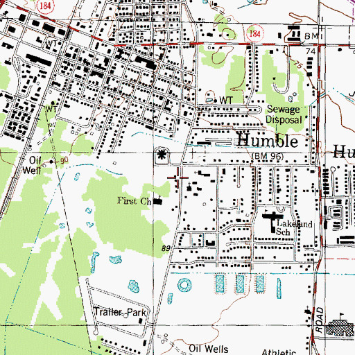 Topographic Map of First Baptist Church of Humble, TX