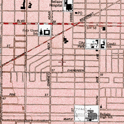 Topographic Map of Richmond Plaza Baptist Church, TX