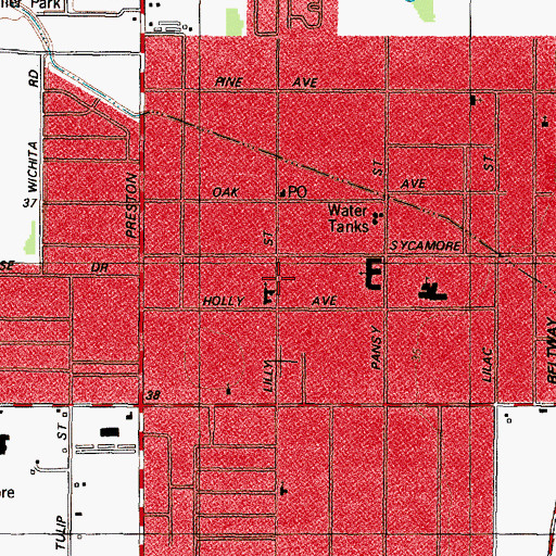 Topographic Map of Golden Acres United Methodist Church, TX