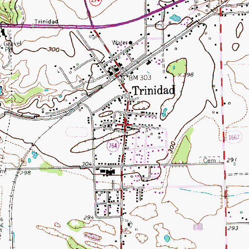 Topographic Map of Methodist Church of Trinidad, TX