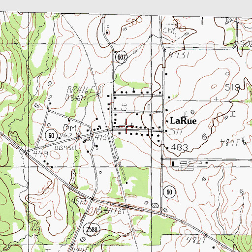 Topographic Map of Larue Baptist Church, TX