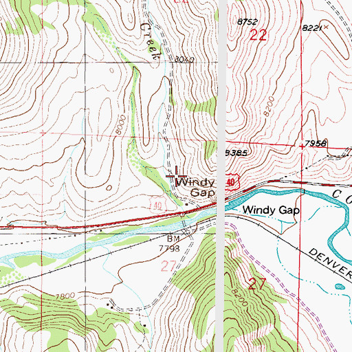 Topographic Map of Windy Gap, CO