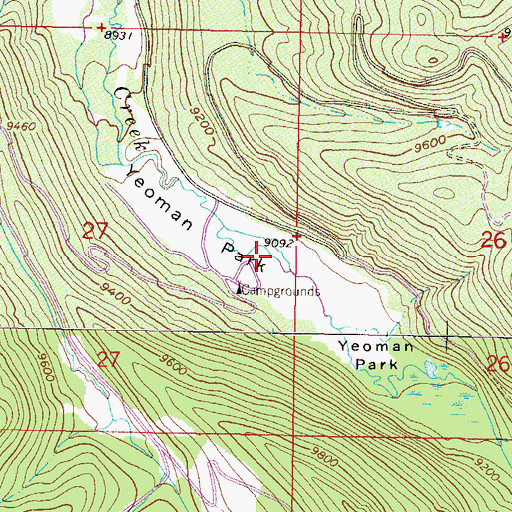 Topographic Map of Yeoman Park, CO