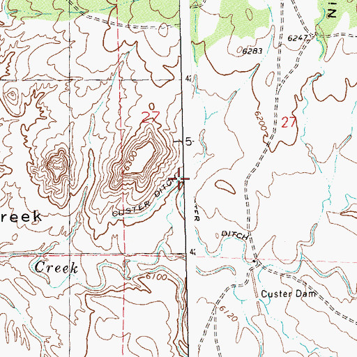 Topographic Map of Custer Ditch, CO