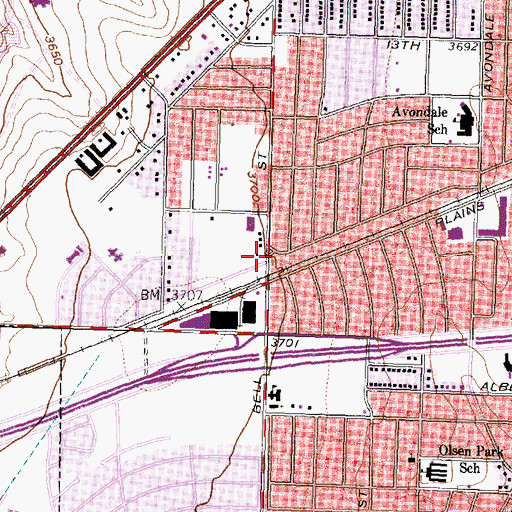 Topographic Map of Bell Avenue Church of Christ, TX