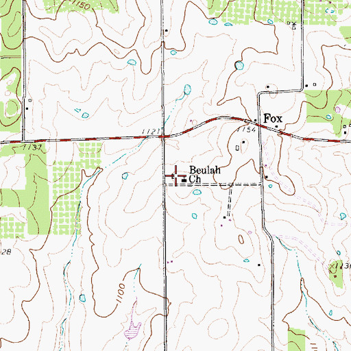 Topographic Map of Beulah Baptist Church, TX