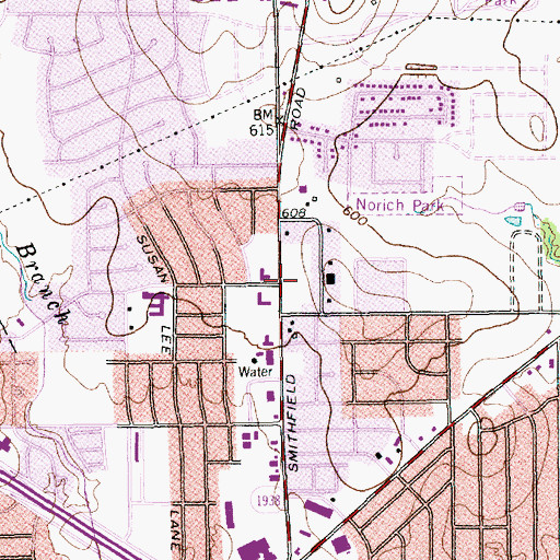 Topographic Map of Davis Memorial United Methodist Church, TX