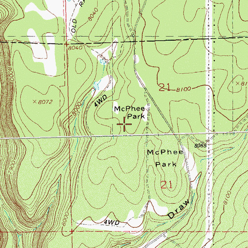 Topographic Map of McPhee Park, CO