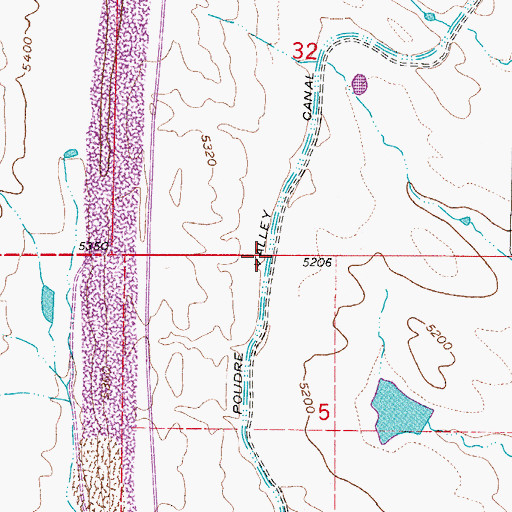 Topographic Map of Poudre Valley Canal, CO