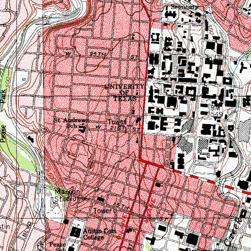 Topographic Map of University Lutheran Church, TX