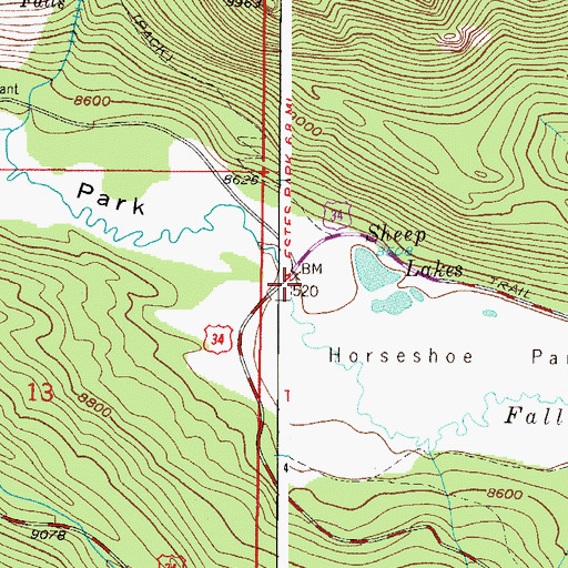 Topographic Map of Horseshoe Park, CO