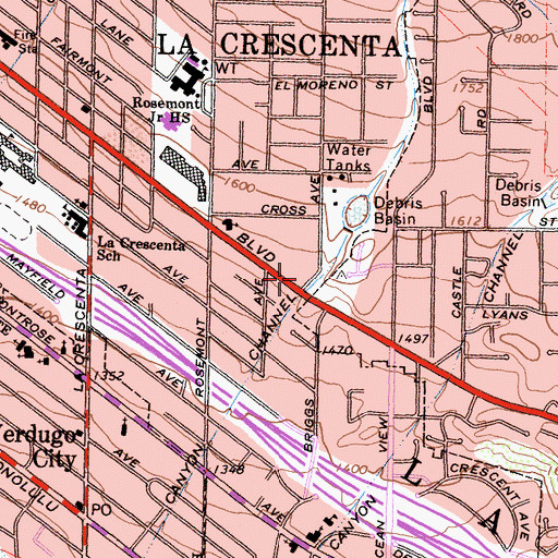Topographic Map of Los Angeles County Sheriff's Department - Crescenta Valley Station, CA