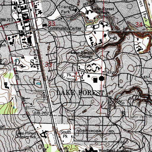 Topographic Map of Halas Hall, IL