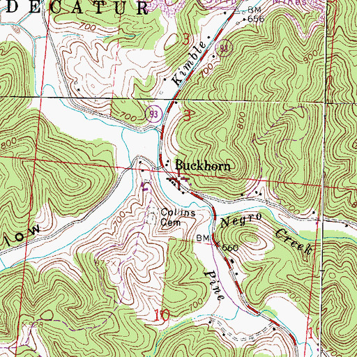 Topographic Map of Buckhorn Post Office (historical), OH