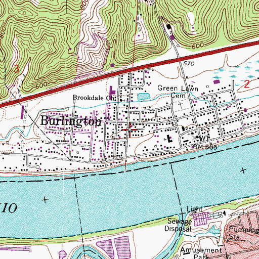 Topographic Map of Burlington Post Office (historical), OH