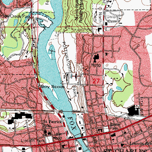 Topographic Map of Pottawatomie Community Center, IL