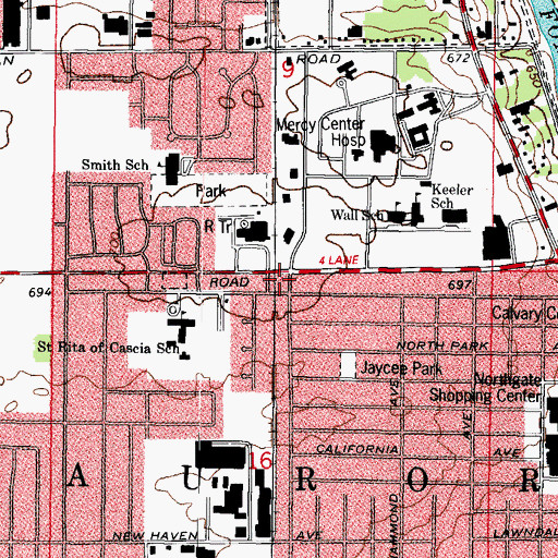 Topographic Map of Aurora Fire Department Station 3, IL