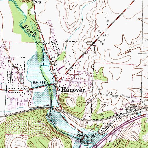 Topographic Map of Hanover Post Office (historical), OH
