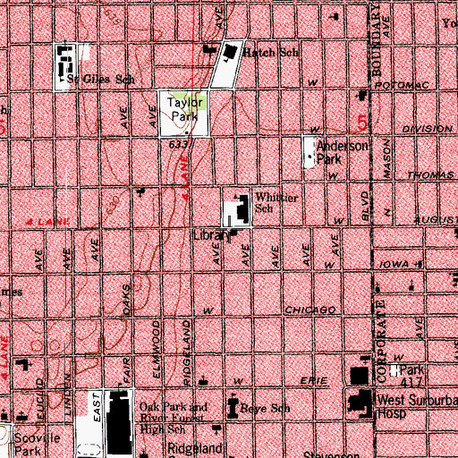 Topographic Map of Dole Branch Oak Park Public Library, IL