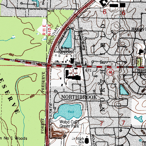 Topographic Map of Sanders Court Shopping Center, IL