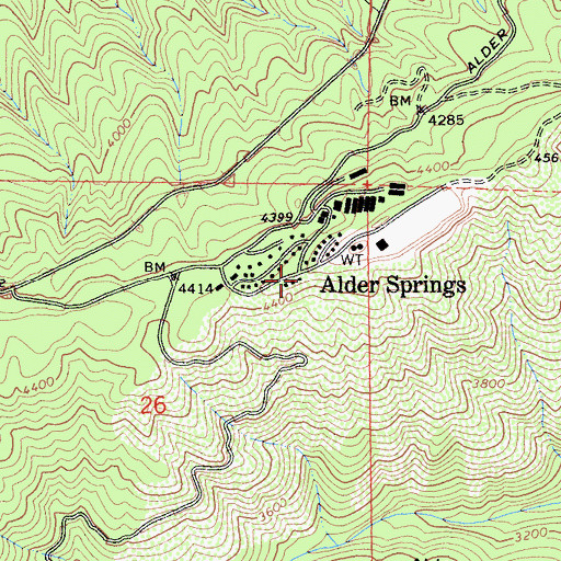 Topographic Map of Alder Springs Post Office (historical), CA