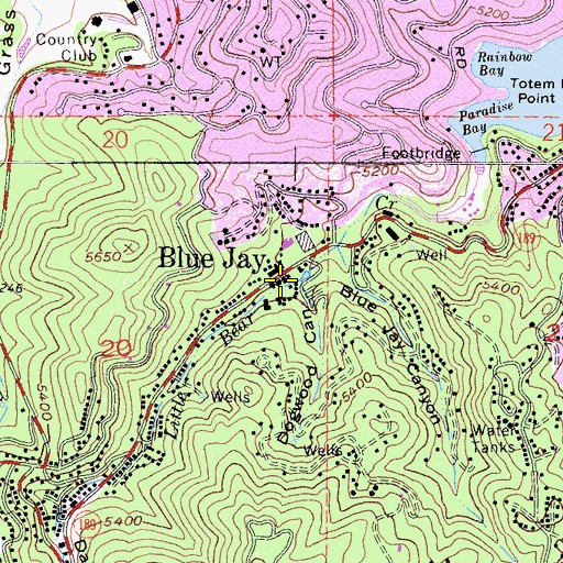 Topographic Map of Blue Jay Post Office (historical), CA