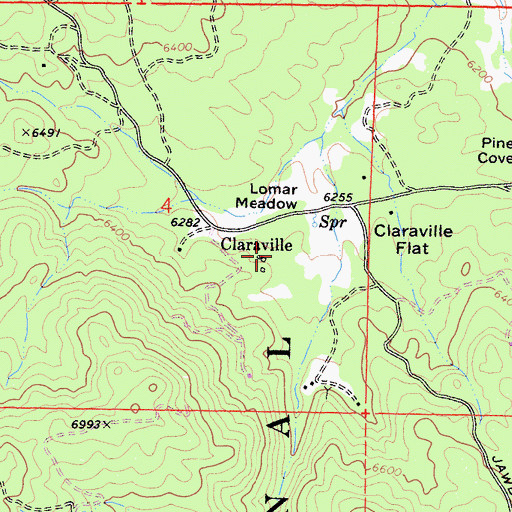 Topographic Map of Claraville Post Office (historical), CA