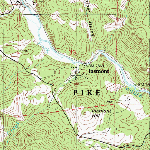Topographic Map of Insmont Post Office (historical), CO
