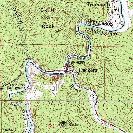 Topographic Map of Deckers Post Office (historical), CO