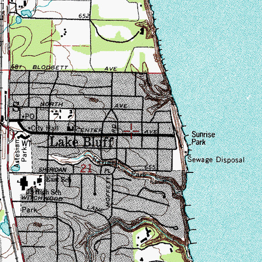 Topographic Map of Lake Bluff Post Office (historical), IL