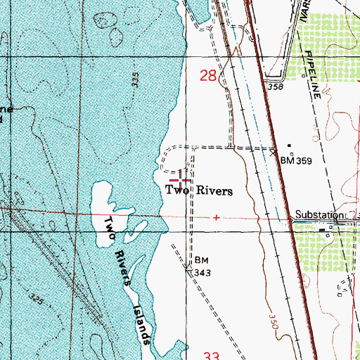 Topographic Map of Two Rivers Post Office (historical), WA