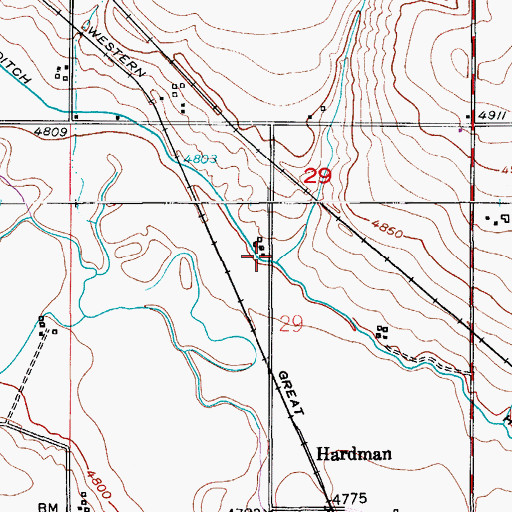 Topographic Map of Hill and Brush Ditch, CO