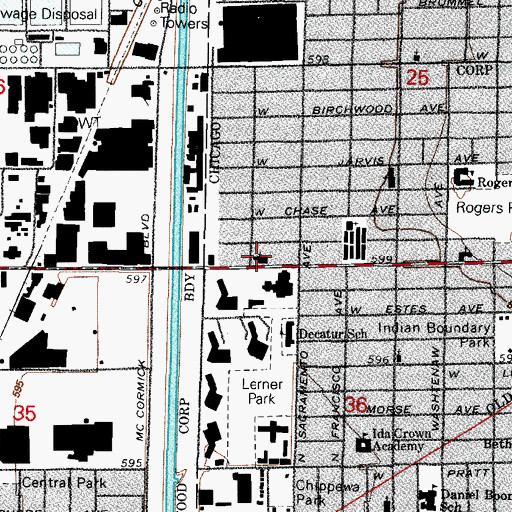 Topographic Map of Temple Beth-El, IL
