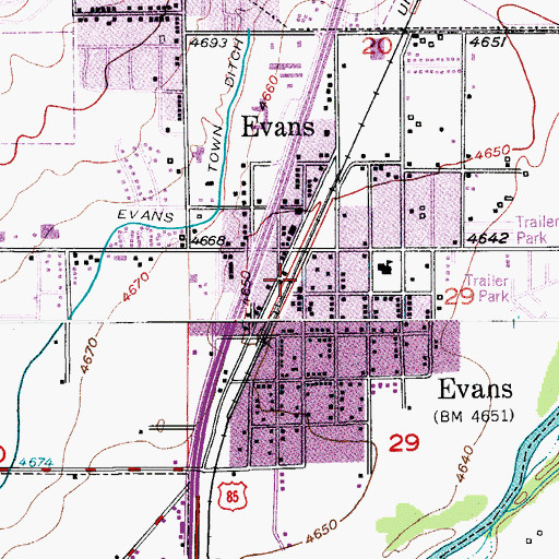 Topographic Map of Evans, CO
