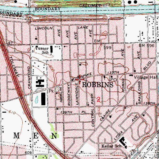 Topographic Map of Robbins Church of Christ, IL