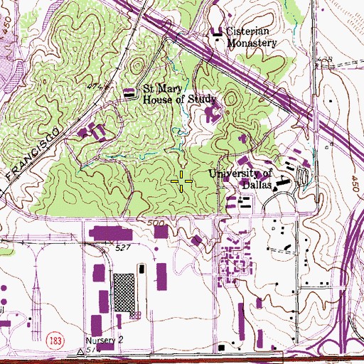 Topographic Map of University of Dallas Softball Field, TX