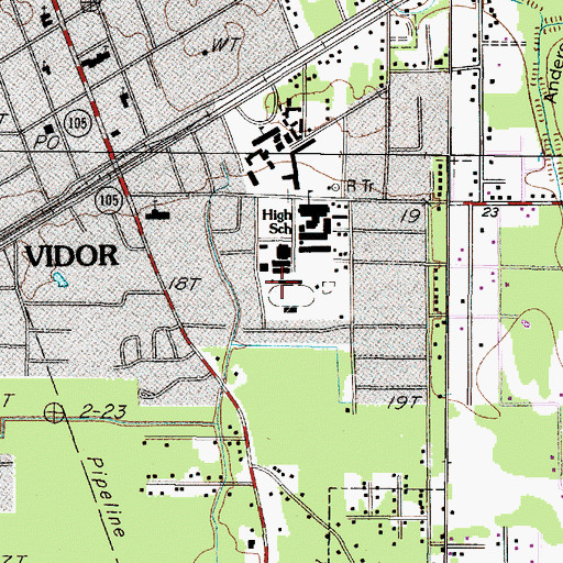 Topographic Map of Vidor High School Football Stadium and Track, TX