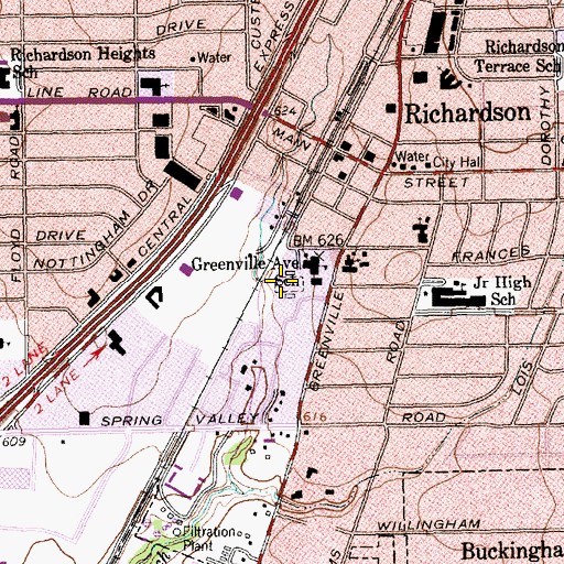 Topographic Map of Greenville Avenue Stadium, TX