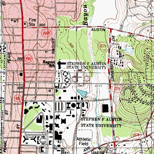 Topographic Map of Homer Bryce Stadium, TX