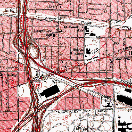 Topographic Map of Hillside Baptist Church, IL