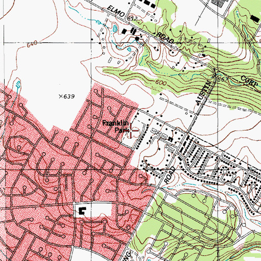 Topographic Map of Franklin Park, TX
