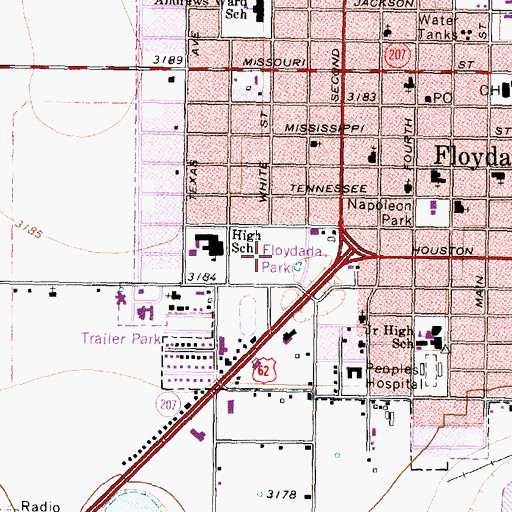 Topographic Map of Floydada Park, TX