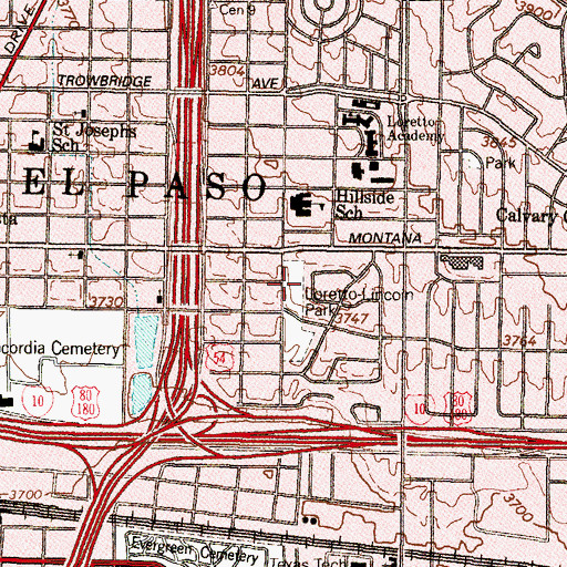 Topographic Map of Loretto Park, TX