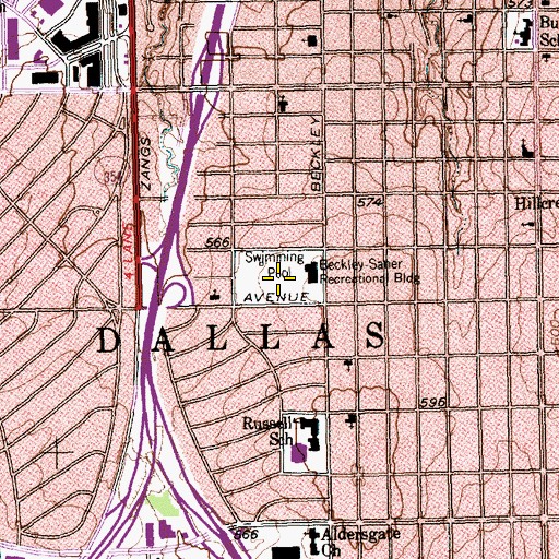 Topographic Map of Beckley - Saner Park, TX